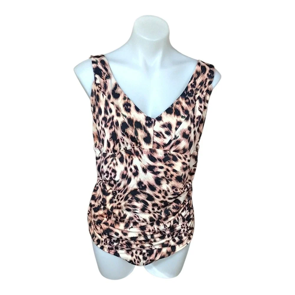 Artesands Women's Plus 16 Leopard Swim Suit Multi Fit Cup Adjustable Straps NWOT